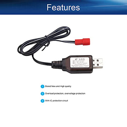 Heyiarbeit 2Pcs JST-2P USB Charging Cable for RC Car 7.2V 250mA Ni-MH Ni-CD Battery - size: JST-2P 2Pcs