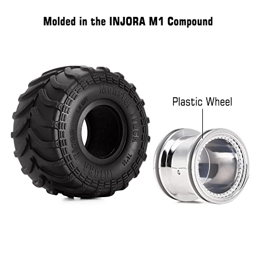 INJORA RC Monster Truck Wheel Rim Tires Set 70 * 38mm Tires for 1/24 RC Crawler Car Axial SCX24 Bronco Gladiator C10 JLU Deadbolt B17 FMS FCX24 and TRX4MT, MT1012 (Silver) - color: Silver