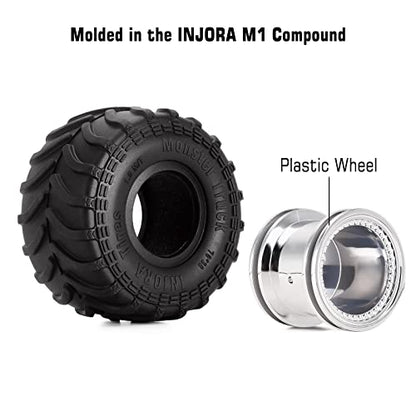 INJORA RC Monster Truck Wheel Rim Tires Set 70 * 38mm Tires for 1/24 RC Crawler Car Axial SCX24 Bronco Gladiator C10 JLU Deadbolt B17 FMS FCX24 and TRX4MT, MT1012 (Silver) - color: Silver