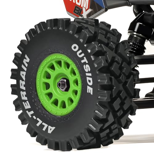 4PCS Pre-Glued 1/14 RC Tires and Wheels, 68×28mm All-Terrain Rubber Short Course Truck Tires with 12mm Hex Nylon Rims for ARRMA Mojave GROM, 1/14 1/18 RC Off-Road Trucks Green - color: Green