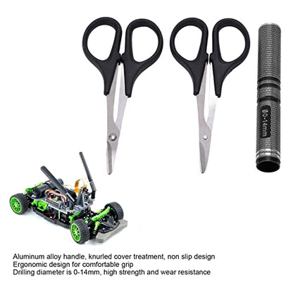 RC Curved Scissors and Hole Puncher Kit, Aluminum Alloy Body Reamer for RC Car Drone Shell Trimming, 014mm Adjustable Cutter with Ergonomic Grip (Black) - color: Black