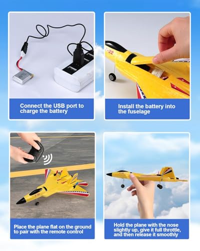 ANTSIR F22 RC Plane Jet Easy to Fly Foam RC Glider for Kids, Yellow | 2CH, RTF, 2.4GHz, Smart Gyro Stabilizer, LED Lights, 2 Rechargeable Batteries, Toy Gift for Boys Girls Beginners 8-16 - color: Yellow F22-2 Batteries