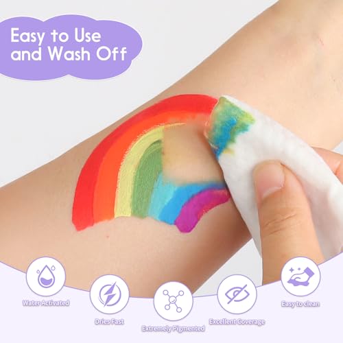 42 Color Face Painting Kit - Non-Toxic Water Activated Face & Body Paint Set with Stencils, Brushes, Sponges - For Halloween, Carnival, Birthday Parties, Costume Makeup, Festivals & Events - color: 42 Color Face Painting Set with Cake