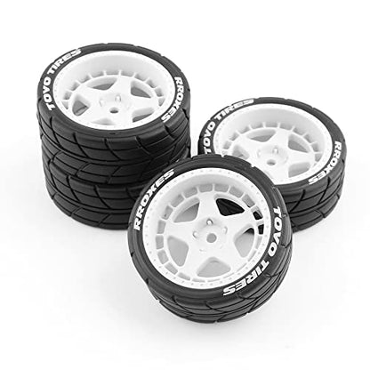 1/10 RC On Road Tires 12mm Hex Plastic Wheels Rims and Rubber Street Tyres for 1:10 Rally Racing Drift Touring CarTamiya XV01 XV02 TA06 TT01 TT02 PTG2 144001 A959 HPI KYOSHO 4PCS (White A) - color: White a