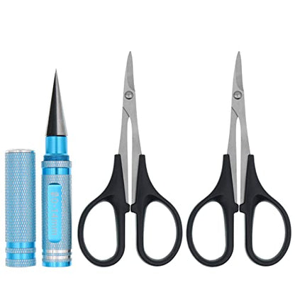 0-14mm Body Aluminum Reamer Hole Puncher with Sleeve & Curved Scissors Hobby Tool Combo Set Compatible with RC Model Bodyshell Connector,Compatible with RC Car Truck Tank Drone-Blue