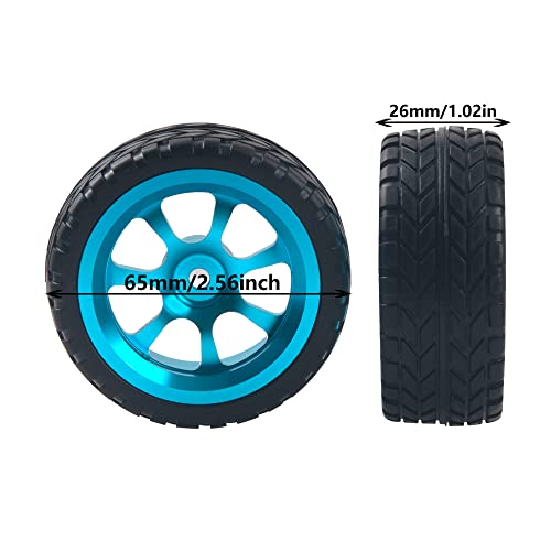 Metal 12mm Hex Hub Wheel Rims & 2.55'' Rubber Tires with 30mm Extension Hex Hub Adapter Compatible with Wltoys 144001 A959 A959-B 124019 124018 1/18 1/14 RC Car (Blue)