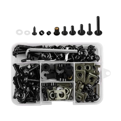 195PCS M5 M6 Motorcycle Fairing Bolt Kits, Stainless Steel Windshield Fairing Screws Fastener, Motorbike Windscreen Bolts Nut Clips Kit, Universal for Dirt Bike Scooters Motocross (Black) - color: Black