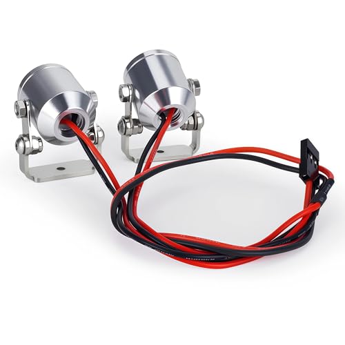 AMK 1/10 RC Crawler LED Lights, 2Pcs 3W Aluminum Headlights Spotlight, 5-12V RC Light Kit with Receiver or 2S/3S Power for Axial SCX10 90046 RC4WD D90 TRX4 TRX6 DIY Upgrade Accessories (Silvery) - color: Silvery