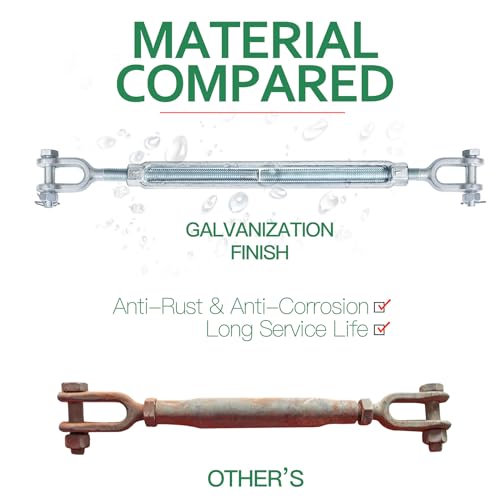 5/8" Jaw Jaw Turnbuckle Galvanized Jaw and Jaw Turnbuckle, Jaw Jaw Closed Body Marine Turnbuckle Jaw, 5000lbs Working Load Limit, Durable for Wire Rope Cable (5/8" x 12") - style: Jaw & Jaw-5/8 x 12