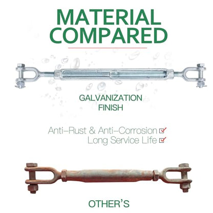 5/8" Jaw Jaw Turnbuckle Galvanized Jaw and Jaw Turnbuckle, Jaw Jaw Closed Body Marine Turnbuckle Jaw, 5000lbs Working Load Limit, Durable for Wire Rope Cable (5/8" x 12") - style: Jaw & Jaw-5/8 x 12