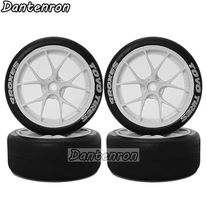 1/10 RC Drift Tires OD 65mm and Plastic Wheels Rims 12mm Hex Rally Racing Tyres for 1:10 Street Touring Car On Road Tamiya Traxxas HPI KYOSHO XV02 XV01 TT01 TT02 PTG2 A959 4PCS (White) - color: White