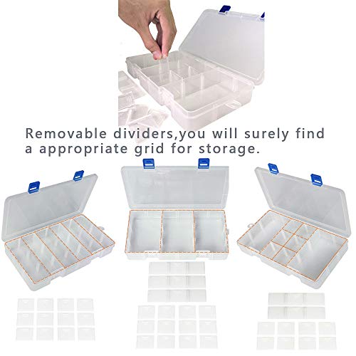 Qualsen 4 Pack 18 Grid Plastic Organizer Box with Adjustable Dividers, Bead Organizer Box for Jewelry, Beads, Earrings, Tools, Fishing Hooks, and Small Accessories - size: 18 Gird-4pcs