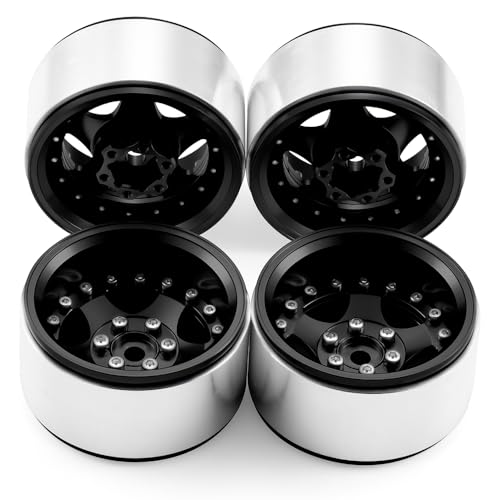 4PCS Aluminum 1.9" Beadlock Wheel Rims, Black | Upgrades for Axial SCX10 I II III, TRX4, GEN7 GEN8, 1/10 RC Crawler Truck Car - color: Black