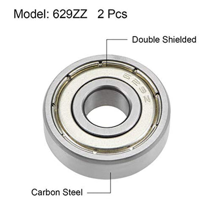 uxcell 629ZZ Deep Groove Ball Bearings Z2 9mm X 26mm X 8mm Double Shielded Carbon Steel 2pcs - size: 9mmx26mmx8mm