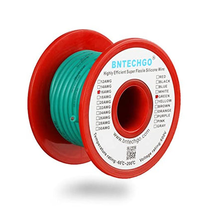 BNTECHGO 16 Gauge Silicone Wire Green 25ft Stranded Tinned Copper Wire | Flexible 16 AWG Stranded Wire Silicone Rubber Insulation For RC Models, Drone, Robot, Battery, EV Charger, 3D Printer, DIY - color: 16 gauge silicone wire green, size: silicone wire