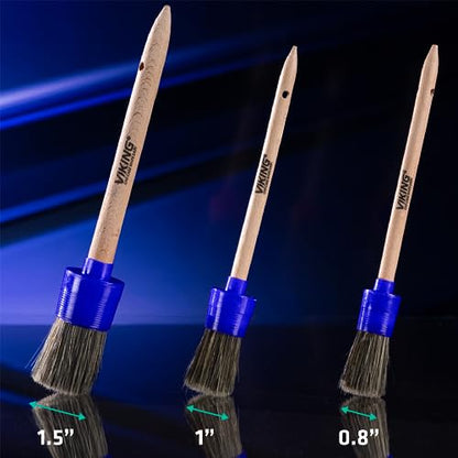 VIKING Car Detailing Brush Set for Car Cleaning Kit, Super-Soft Bristles for Exterior Detail, Includes Small, Medium, and Large Diameter Brush Heads, 3 Pack, Blue - color: Blue