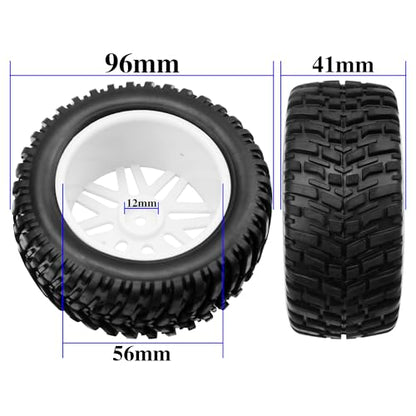 OD 96mm RC Off Road Short Course Truck Tire w/Plastic Rim 12mm Hex Compatible with 1/10 Scale Buggy Car HSP 94170 94155 Wltoys 1/14 144001 124019 RC Car (White) - color: White