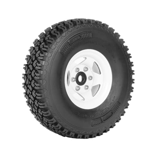 4PCS 1.55 Inch Beadlock Metal Wheel Rim and Rubber Tires Set for 1/10 RC Rock Crawler Car for Axial AX90069 D90 TF2 Tamiya CC01 LC70(90mm-5Spokes White) - color: 90mm-5spokes White
