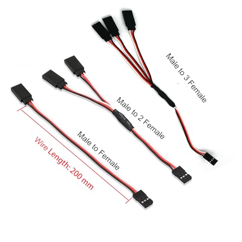 15PCS RC Servo Y Extension Cable 3-Pin Male to 1/2/3 Female Y Harness Splitter, 200mm Servo Extension Wire Compatible with JR Futaba JST for RC Car Airplane Helicopter - style: 1 Male to 1/2/3 Female