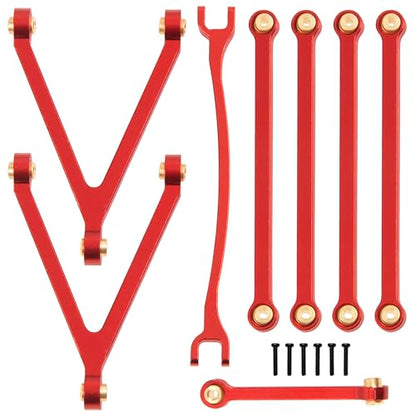 8PCS ShareGoo Aluminum Alloy Chassis Links Rod & Steering Linkage Compatible with 1/24 FMS FCX24M RC Upgrade Parts (Red) - color: Red