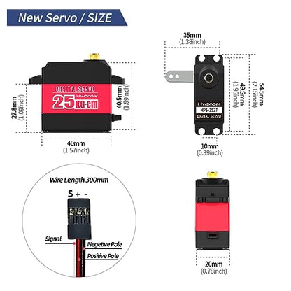 25KG RC Servo High Torque Servo Motors, Waterproof Full Metal Gear Steering Servo for RC Car Robotic Arms Robot DIY, Digital Servo with 25T Servo Horn, Control Angle 270° - style: 25KG-270°