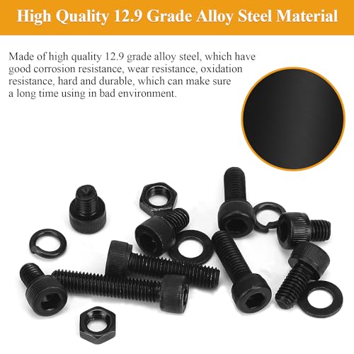 245 Pieces M5 Screws Nuts Washers Set Black, Sutemribor M5 x 6/8/10/12/16/20/25mm Hex Socket Head Cap Screws Nuts Washers Assortment Kit, 12.9 Grade Alloy Steel, Fully Threaded - size: M5, style: Socket Head