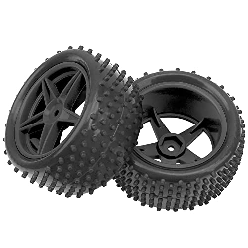 4Pack HIRCQOO OD 88mm/3.46" Front & Rear Rubber Plastic Wheel Rims Tires 12mm Hex Hub Compatible with Redcat Tornado Shockwave HPI HSP ExceedRC Kyosho 1/10 Scale Off Road Buggy (Black) - color: Black