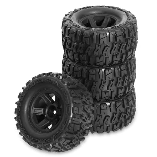 REDSPIDER 1/14 RC Monster Truck Wheel Rim Tires (4pcs) Hex 12mm OD 3.54'' for 1/12 1/14 1/16 RC Off Road Monster Truck TRX E-REVO Summit HPI SAVAGEGT-2XS REDCAT Volcano-16 (Black) - color: Black