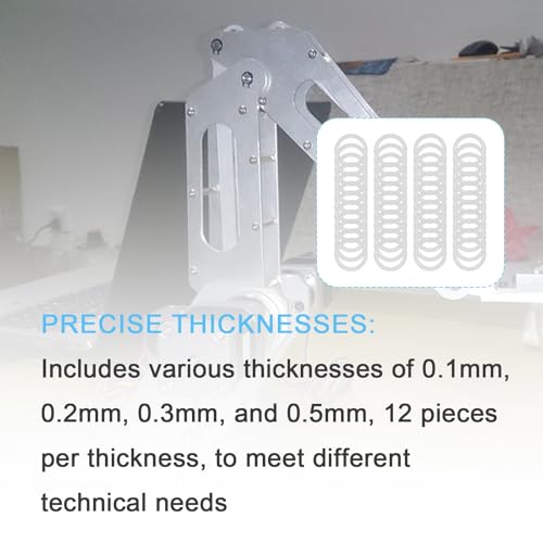 M12x16mm Thin Shim Washer Set for Mechanical DIY,48pcs 304 Stainless Steel | Precision spacer set with 0.1,0.2,0.3,0.5mm thicknesses,12 pcs each,for M12 bolts,electronics and component alignment - size: M12x16