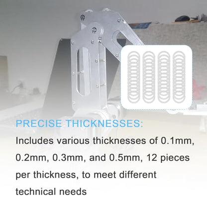 M12x16mm Thin Shim Washer Set for Mechanical DIY,48pcs 304 Stainless Steel | Precision spacer set with 0.1,0.2,0.3,0.5mm thicknesses,12 pcs each,for M12 bolts,electronics and component alignment - size: M12x16