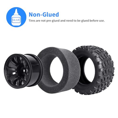 Hobbypark 2.8 12mm Hex RC Truck Wheels and Tires for 1/10 Scale Traxxas Stampede VXL Hoss 4x4 Redcat Volcano Epx Pro S30 Monster Truck fit 2S 3S Brushless Models