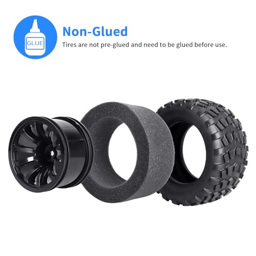 Hobbypark 2.8 12mm Hex RC Truck Wheels and Tires for 1/10 Scale Traxxas Stampede VXL Hoss 4x4 Redcat Volcano Epx Pro S30 Monster Truck fit 2S 3S Brushless Models