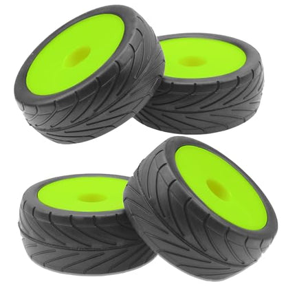 4Pack ShareGoo RC 85mm/3.34" Rubber Tires Front Rear Tyres 12mm Hex Wheel Compatible with Redcat HPI HSP Kyosho 1/10 RC Off-Road Car Buggy (Green) - color: Green