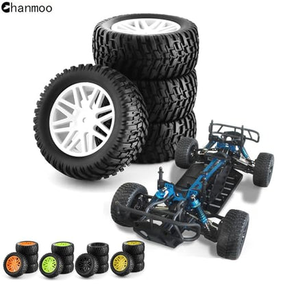 1/10 RC Off Road Tires And Wheels 12mm Hex Rubber Short Course Truck Tyres With Foam Insert For 1:10 Scale Buggy Car ARRMA Traxxas Wltoys 144001 Losi HSP 94107 94170 94155 94177 4PCS (Green) - color: Green