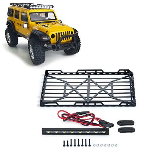 RCLIONS Stainless Steel RC Roof Rack with LED Light Bar for Axial SCX24 AXI00002 JLU CRC 1/24th RC Crawler Truck Car