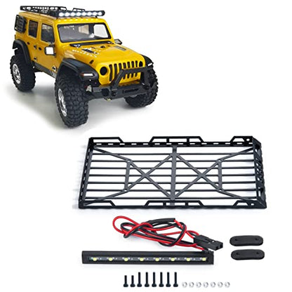 RCLIONS Stainless Steel RC Roof Rack with LED Light Bar for Axial SCX24 AXI00002 JLU CRC 1/24th RC Crawler Truck Car