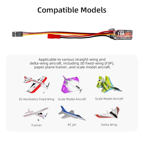 Radiolink 15A ESC for RC Brushless Motor Electric Speed Controller, Support 2S-4S LiPo A560 Airplane Replacement