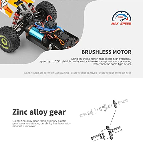 GoolRC WLtoys 144010 Brushless RC Cars for Adults, 1:14 Scale Remote Control Car, High Speed Racing RC Buggy, 2.4GHz RC Drift Car with Metal Chassis