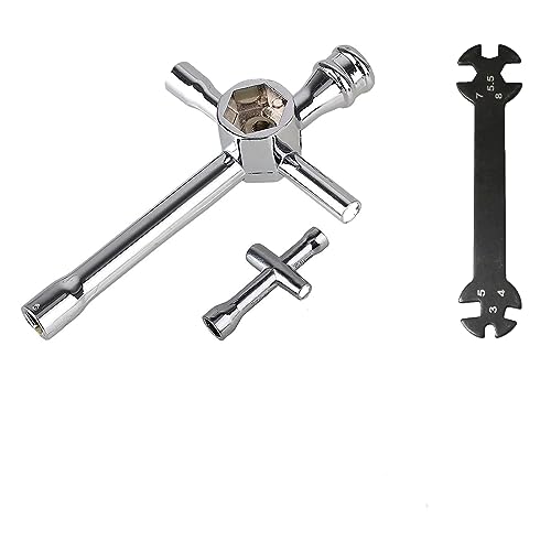 RC Multi-Function Wrench Turnbuckle Wrench with Cross Wrenches Sleeve 4mm 5mm 5.5mm 7mm/ 8mm 10mm 12mm 17mm Glow Plug Socket Hex Driver Hexagon Spanner for RC Auto Boat Drone Repair Tools