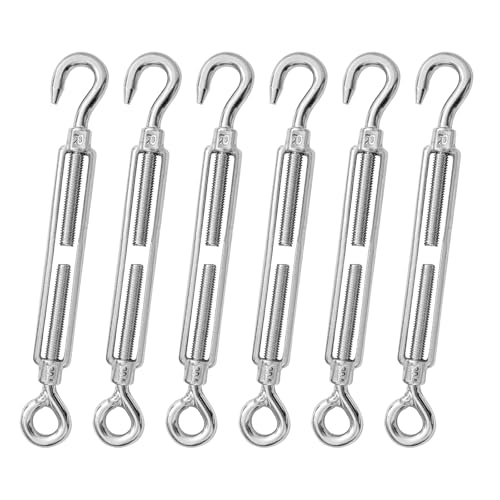 6 PCS M6 Hook and Eye Turnbuckles for Cables Wire Rope Tension | Made of 304 Stainless Steel, Corrosion Resistant & Easy to Use,220lbs Rated,Industrial Shade Sail Rigging - size: 6PCS-M6-OC