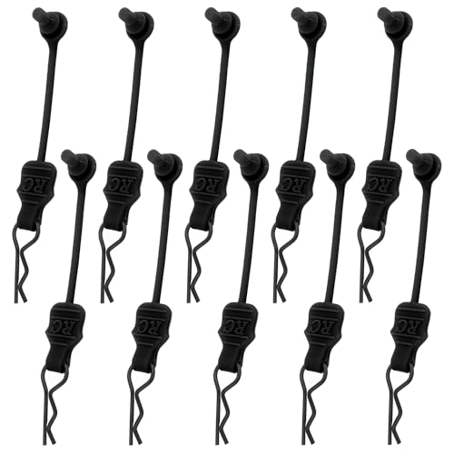 10 Pieces 1.2mm RC Body Shell Clips Pin with Pull Tabs Compatible with All 1/10 1/12 Scale Traxxas Arrma Redcat Axial Losi HSP HPI Kyosho RC Car Truck Crawler Body Shell Upgrades(Black) - color: Black