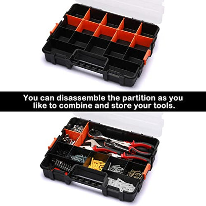 Tool Box Organizer Interlocking Black Small Parts Organizer for Fasteners and Crafts w/Removable Dividers (2 Piece Pack) - size: 2 PCS Toolbox Organizer