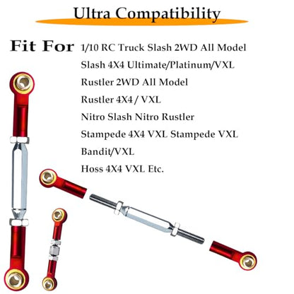 Stainless Turnbuckles Links with Rod Ends for 1/10 Traxxas Rustler,Red | Adjustable Camber Links with Spacers & Wrench for Slash 4X4/2WD, Stampede 4X4, Hoss 4X4, Bandit/VXL RC Car Hops Up Parts - color: Red