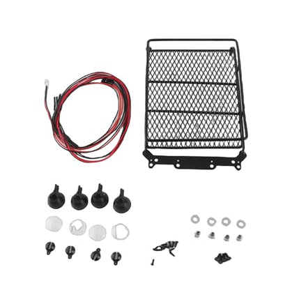RC Roof Rack, Metal Middle Size Roof Carrier with LED Lights for 1/10 RC Crawler, Scale Accessories for Axial SCX10 and Off-Road Enthusiasts - size: 4 white