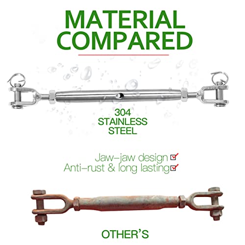 5PCS M5 Jaw and Jaw Turnbuckle, Stainless Steel Turnbuckle Heavy Duty Turn Buckle, 3050lbs Working Load Limit, Durable for Wire Rope Cable - style: Jaw & Jaw-M-5