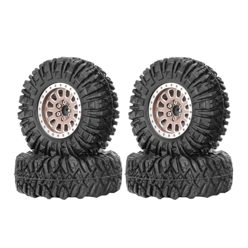 4PCS 1.3" Aluminum Alloy Beadlock Wheel Rims All-Terrain Tyre 70mm Rubber Tires Set with 5mm & 7mm Hex for 1/12 1/14 1/18 1/24 RC Rock Crawler Car Upgrade Parts (D-Brown) - color: D-brown