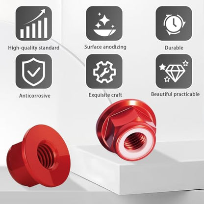 8Pcs M4 Flange Nuts Aluminum, M4-0.7mm Hex Flange Nylon Insert Lock Nuts for 1/10 Scale RC Car Traxxas Slash 4x4 2WD Stampede VXL Rustler VXL HPI Redcat Axial Racing Truck Buggy Crawler Wheels - color: Red, size: 8Pcs