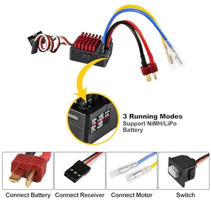 WP 1060 2-3s 60A Brushed ESC [T Plug] Waterproof Brushed Electronic Speed Controller with Switch Mode BEC, RC ESC for 1/10 Scale RC Crawler Car Trucks - color: Black-red