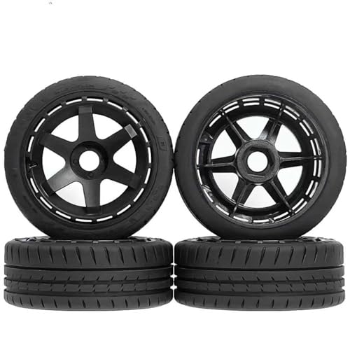110mm OD 1/8 1/7 RC On Road Tires & Wheels 6-Spoke Rally Racing Wheels 17mm Hex for 1:8 1:7 Street Touring Drift Truck Car ARRMA Losi Kyosho VRX GT2 W10 Felony 6S BLX HPI WR8 4PCS (Black) - color: Black