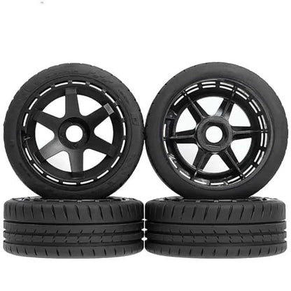 110mm OD 1/8 1/7 RC On Road Tires & Wheels 6-Spoke Rally Racing Wheels 17mm Hex for 1:8 1:7 Street Touring Drift Truck Car ARRMA Losi Kyosho VRX GT2 W10 Felony 6S BLX HPI WR8 4PCS (Black) - color: Black
